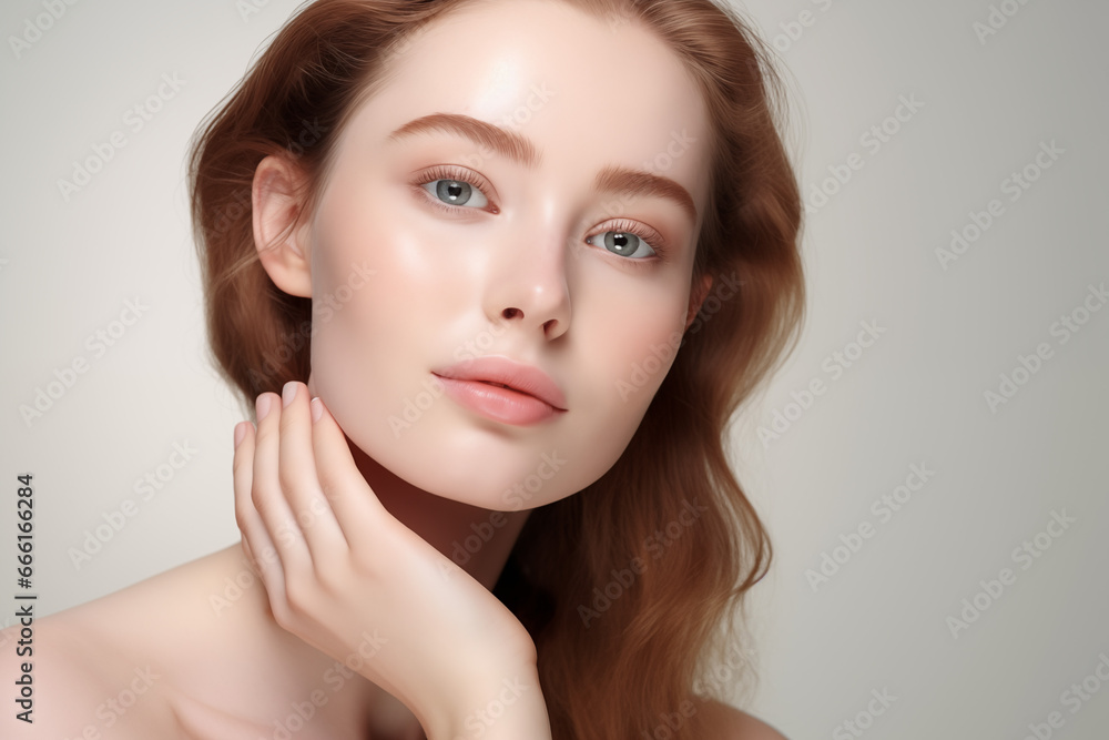 Close-up portrait of beautiful young woman with clean fresh skin, natural make-up. Studio shot. Close-up portrait of beautiful young woman with clean fresh skin, natural make-up. Studio shot.