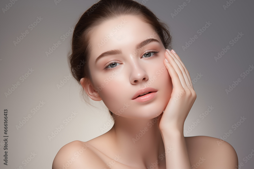 Close-up portrait of beautiful young woman with clean fresh skin, natural make-up. Studio shot. Close-up portrait of beautiful young woman with clean fresh skin, natural make-up. Studio shot.