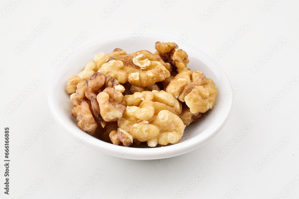 Closeup of walnut seeds on white background Closeup of walnut seeds on white background