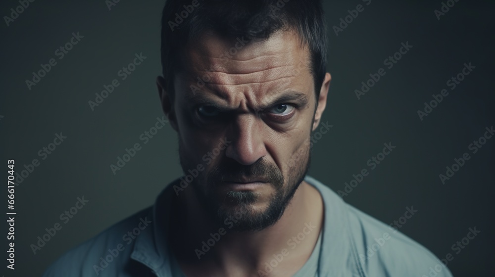 Angry Man Looking at the Camera Isolated on the Minimalist Background
