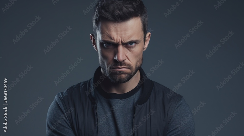 Angry Man Looking at the Camera Isolated on the Minimalist Background
