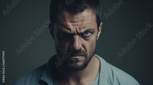 Angry Man Looking at the Camera Isolated on the Minimalist Background
