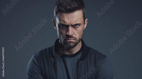 Angry Man Looking at the Camera Isolated on the Minimalist Background 