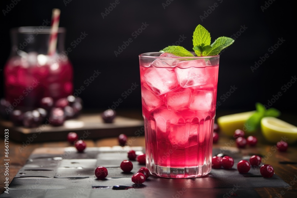 a glass of cranberry lemonade on a table. generative ai a glass of cranberry lemonade on a table. generative ai