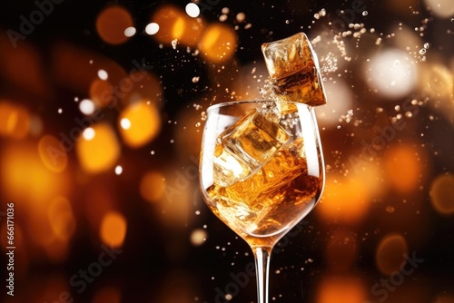  a glass of wine with ice cubes floating in it.  generative ai