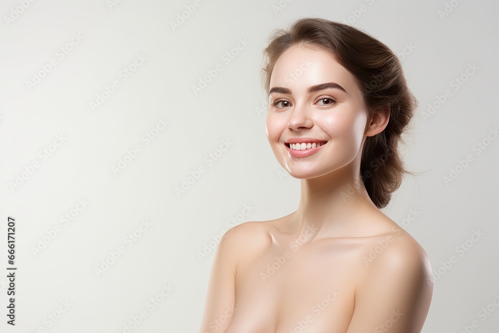 Portrait of a happy, confident, and healthy Caucasian woman with glowing skin and positivity. Generative AI Portrait of a happy, confident, and healthy Caucasian woman with glowing skin and positivity. Generative AI