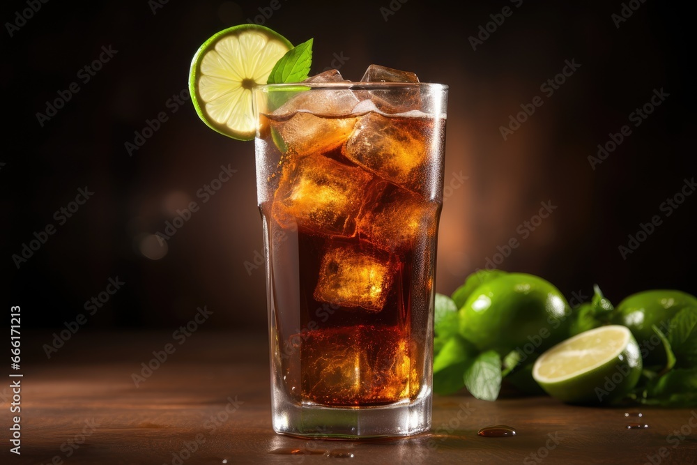 a glass of ice tea with limes and limes in the background. generative ai a glass of ice tea with limes and limes in the background. generative ai