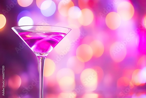  a pink drink in a martini glass with a blurry background. generative ai