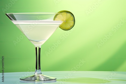  a martini glass with a lime slice on the rim of it. generative ai