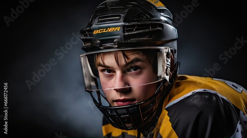 Portrait of a person in a helmet, hockey player, generative AI © ArtStock
