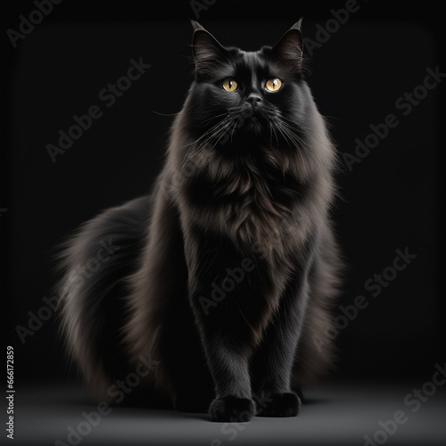 Black cat looking at camera, generative ai