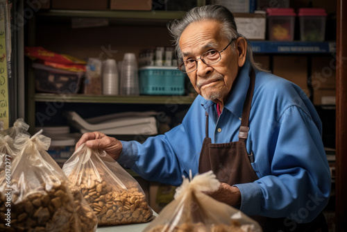 Portrait of a senior asian man selling beans in his shop