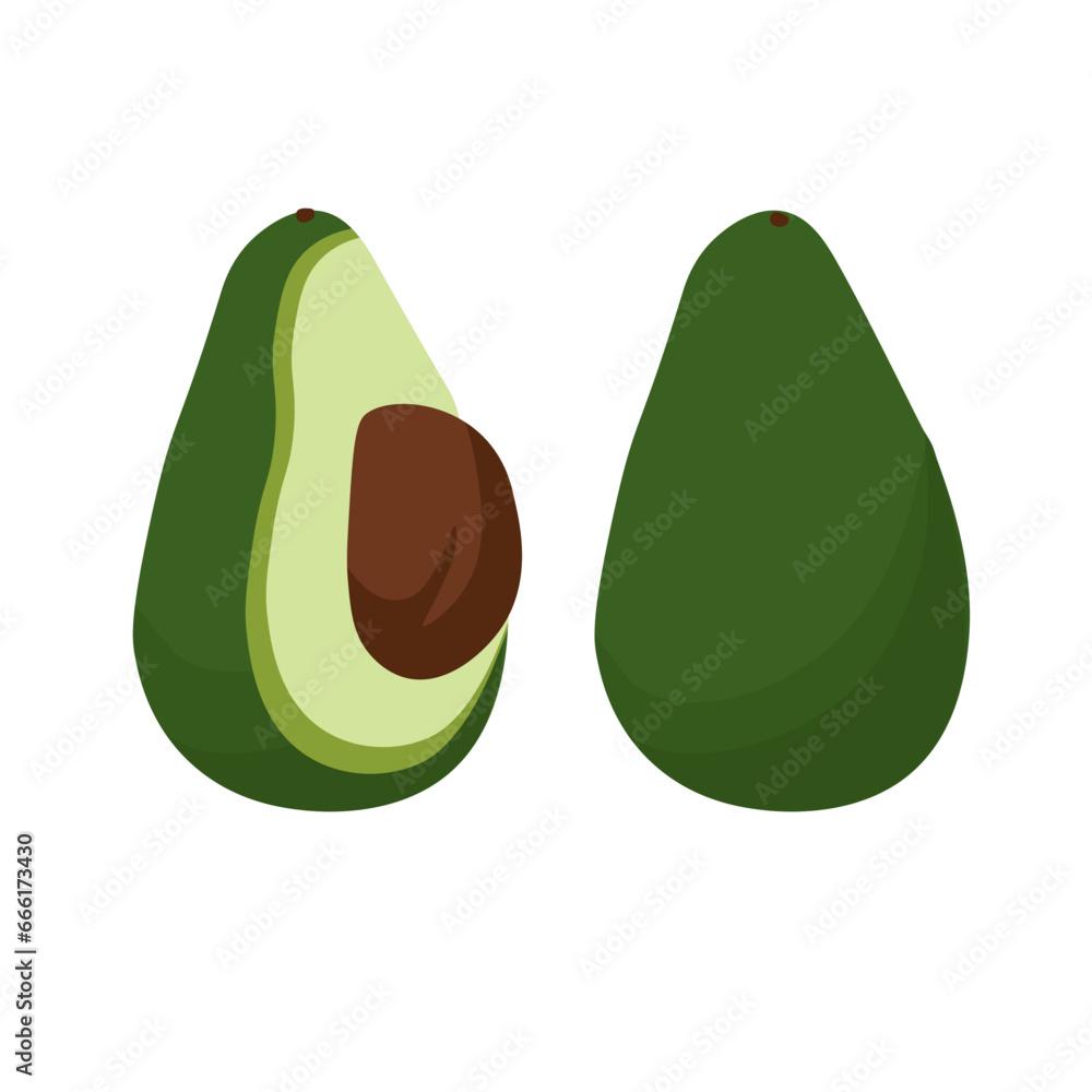 Avocado whole and half with pit, nutritious popular fruit Avocado whole and half with pit, nutritious popular fruit
