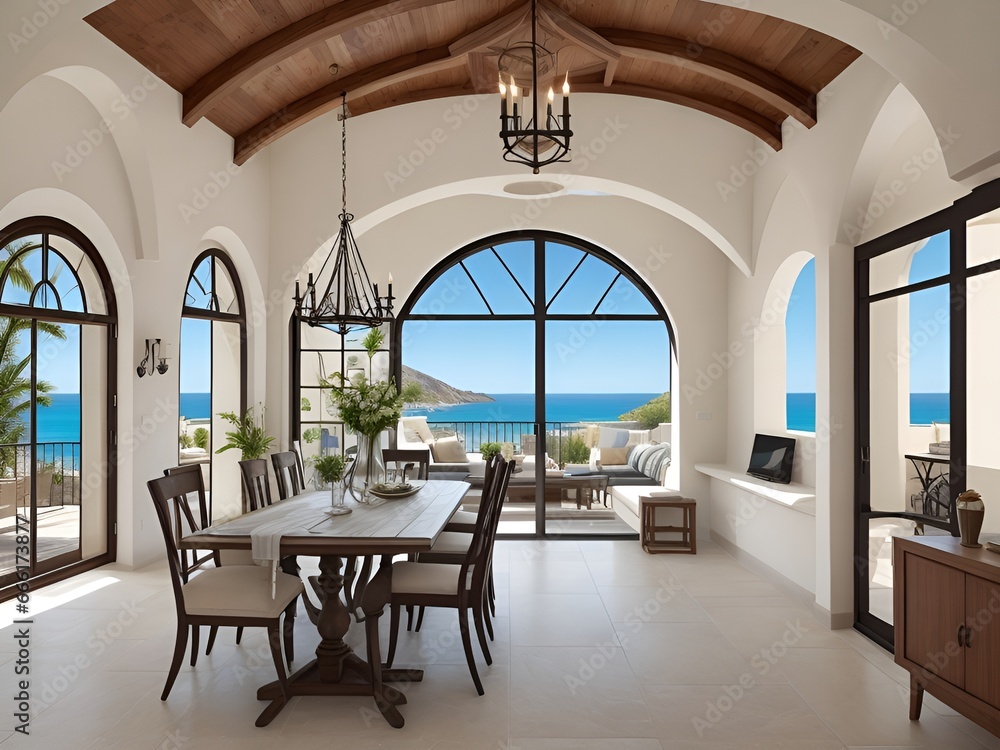 Coastal mediterranean home interior design of generative ai Stock ...
