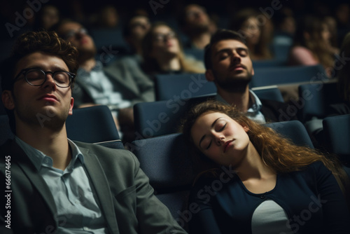 Audience members sleeping during a presentation.