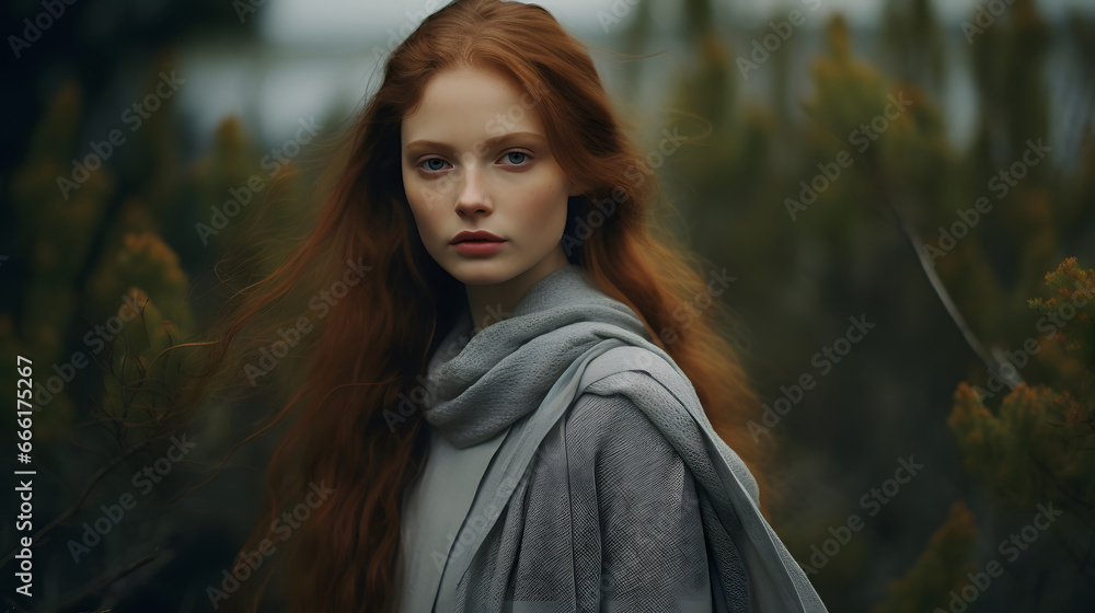 top model in the middle of a forest in autumn, cinematographic look top model in the middle of a forest in autumn, cinematographic look