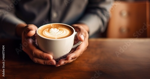 top view of hands with a cup of coffee