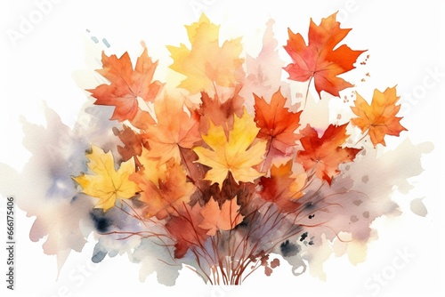 Fall foliage watercolor design. Generative AI