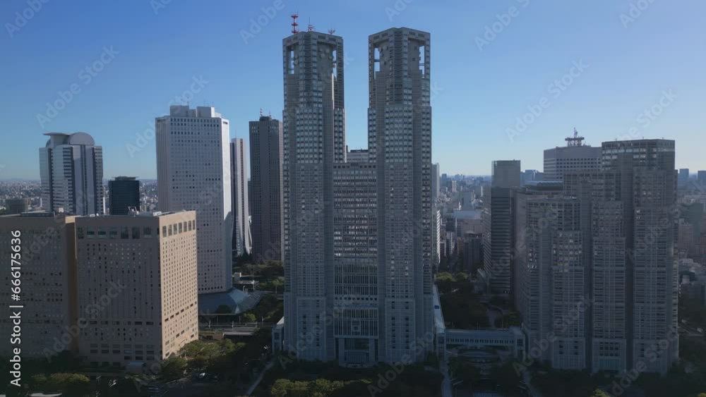Flying right view of Metropolitan Government Building in Tokyo Japan Flying right view of Metropolitan Government Building in Tokyo Japan