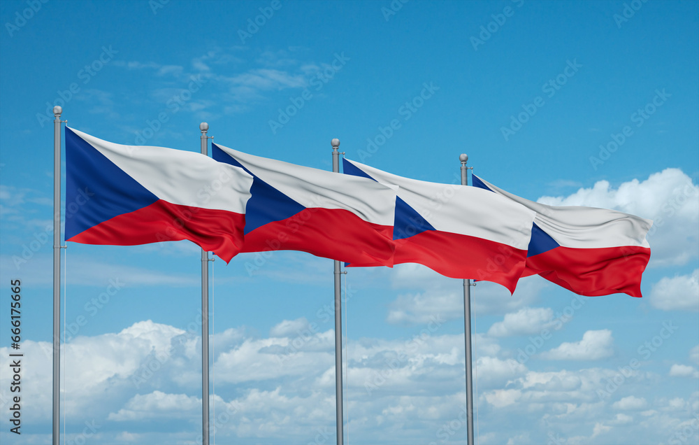 Fototapeta premium Czech Republic four flags in row, multiple flags in line