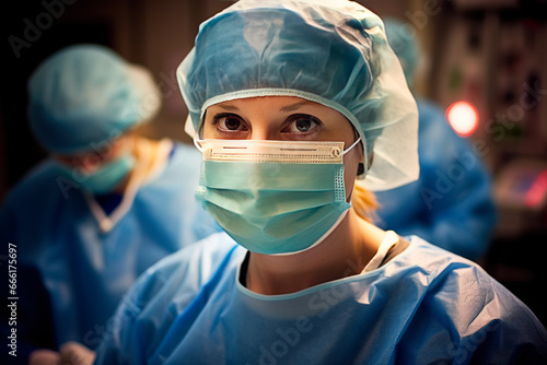 Group of surgeons at work in operating room.