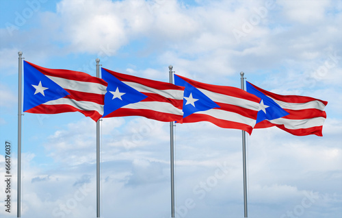 Puerto Rico four flags in row, multiple flags in line