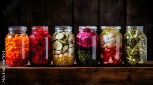 Fermented vegetables on tabletop.