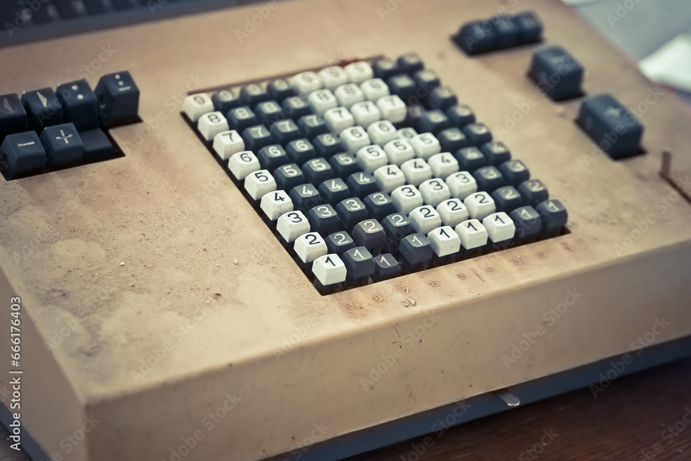 an old cash register with payment keyboard an old cash register with payment keyboard