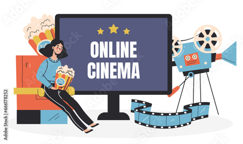 Online cinema film video movie technology internet media concept. Vector flat graphic design illustration 