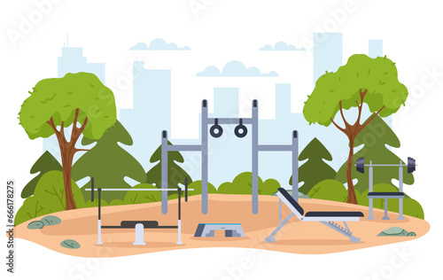 Street workout park fitness gym outdoor sport training concept. Vector flat graphic design illustration