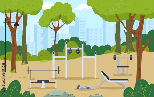 Street workout park fitness gym outdoor sport training concept. Vector flat graphic design illustration