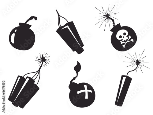 Fotografi Bomb dynamite boom explosive firecracker tnt isolated set