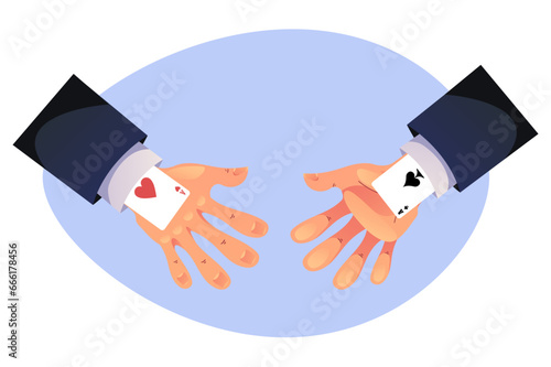 Business gambling cheat hidden card hand concept. Vector flat graphic design illustration