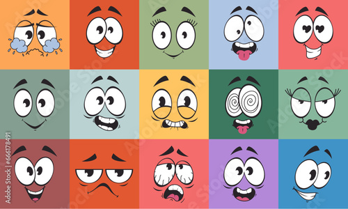 Cartoon character face expression facial emoticon isolated set. Vector flat graphic design illustration