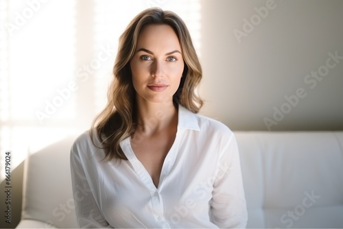 Blond woman serious face portrait at home Free Download Blond woman serious face portrait at home - GFXLoad