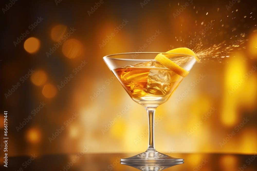 a glass filled with a drink and a slice of lemon. generative ai a glass filled with a drink and a slice of lemon. generative ai