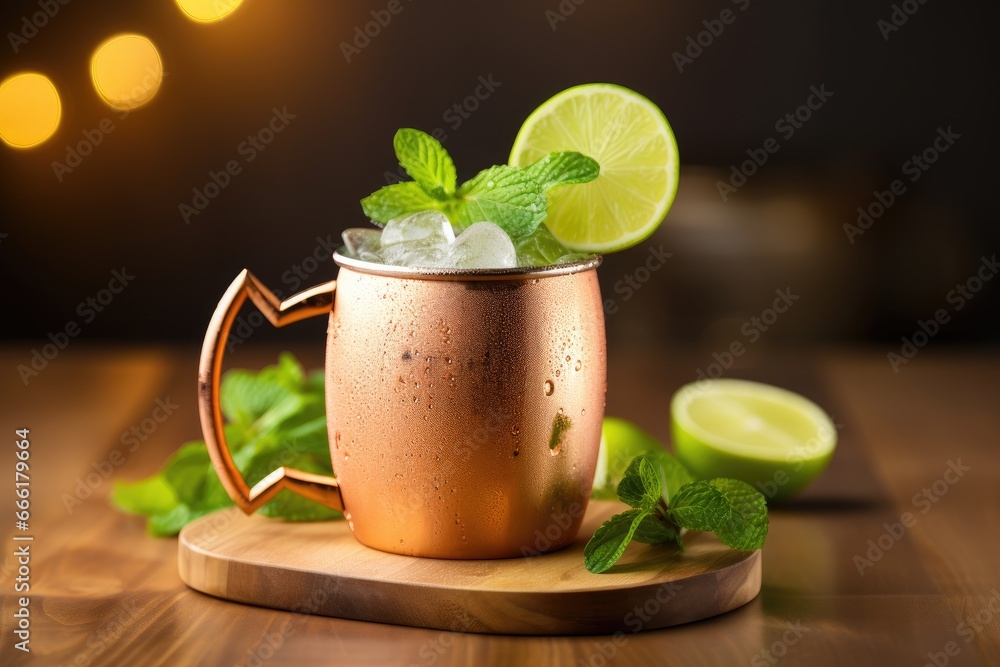 a copper mug with a lime and mint garnish. generative ai a copper mug with a lime and mint garnish. generative ai