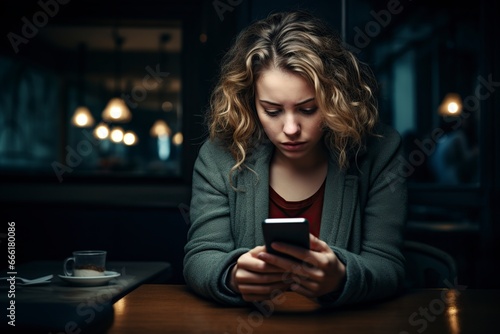 perplexed woman watching online content on phone photo