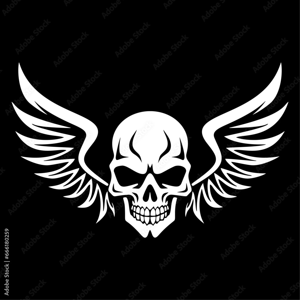 Fototapeta premium Vector illustration of skull wings on a black background