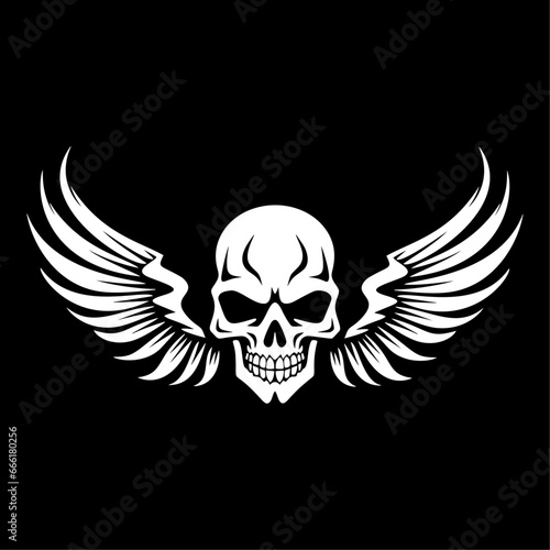 Vector illustration of smiling skull wings on black background