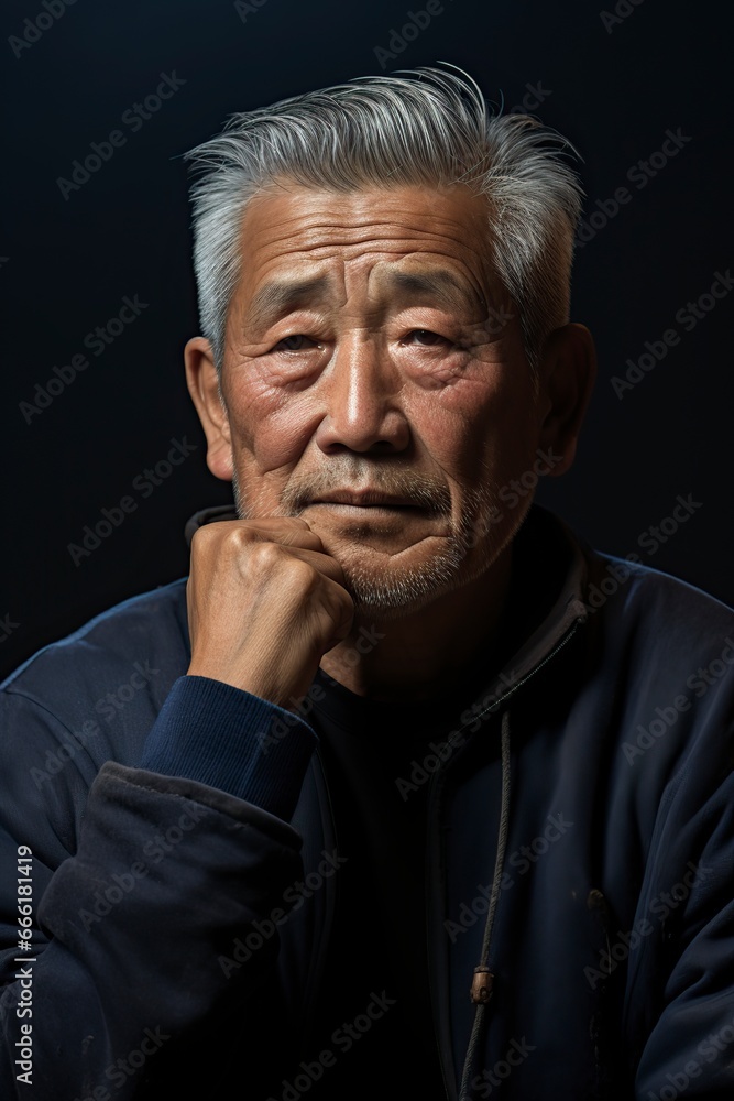 senior Asian man thinking very seriously