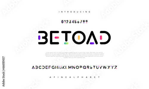 Abstract digital technology logo font alphabet. Minimal modern urban fonts for logo, brand etc. Typography typeface uppercase lowercase and number. vector illustration