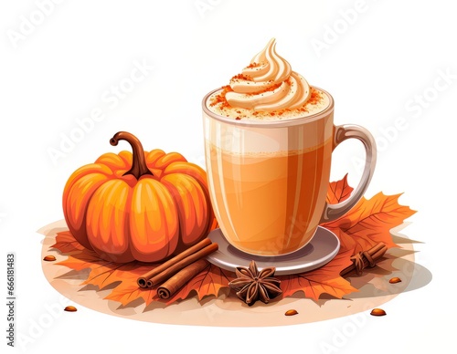 Pumpkin Spice Latte clipart isolated on white background. Thankgivihg.