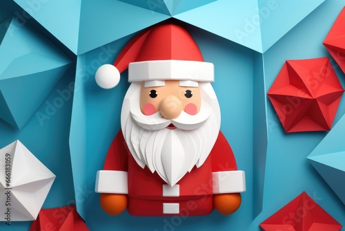 Paper art style santa claus decoration christmas background.