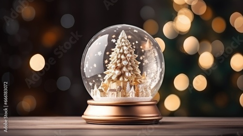 Glass snow globe Christmas decorative design.