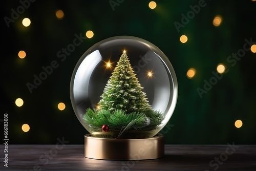 Glass snow globe Christmas decorative design.