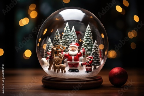 Glass snow globe Christmas decorative design.