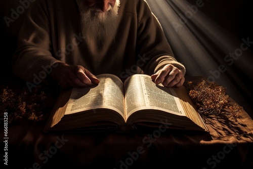 man with an open bible reading photo