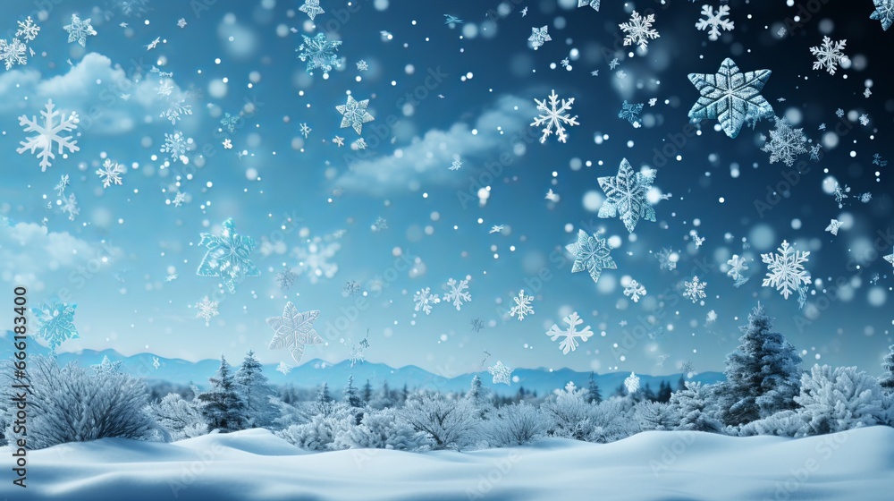 Christmas snow on blue background. Generative ai