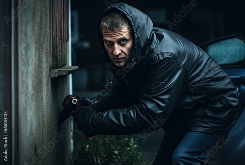 Masked man stealing a car